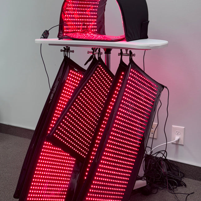 Full Body Red Light Therapy System 12,690 LED's in System. Includes 4 Pads 11" X 27", 2 Pads 11' X 16", 1 Face Dome, 1 Chin Pad